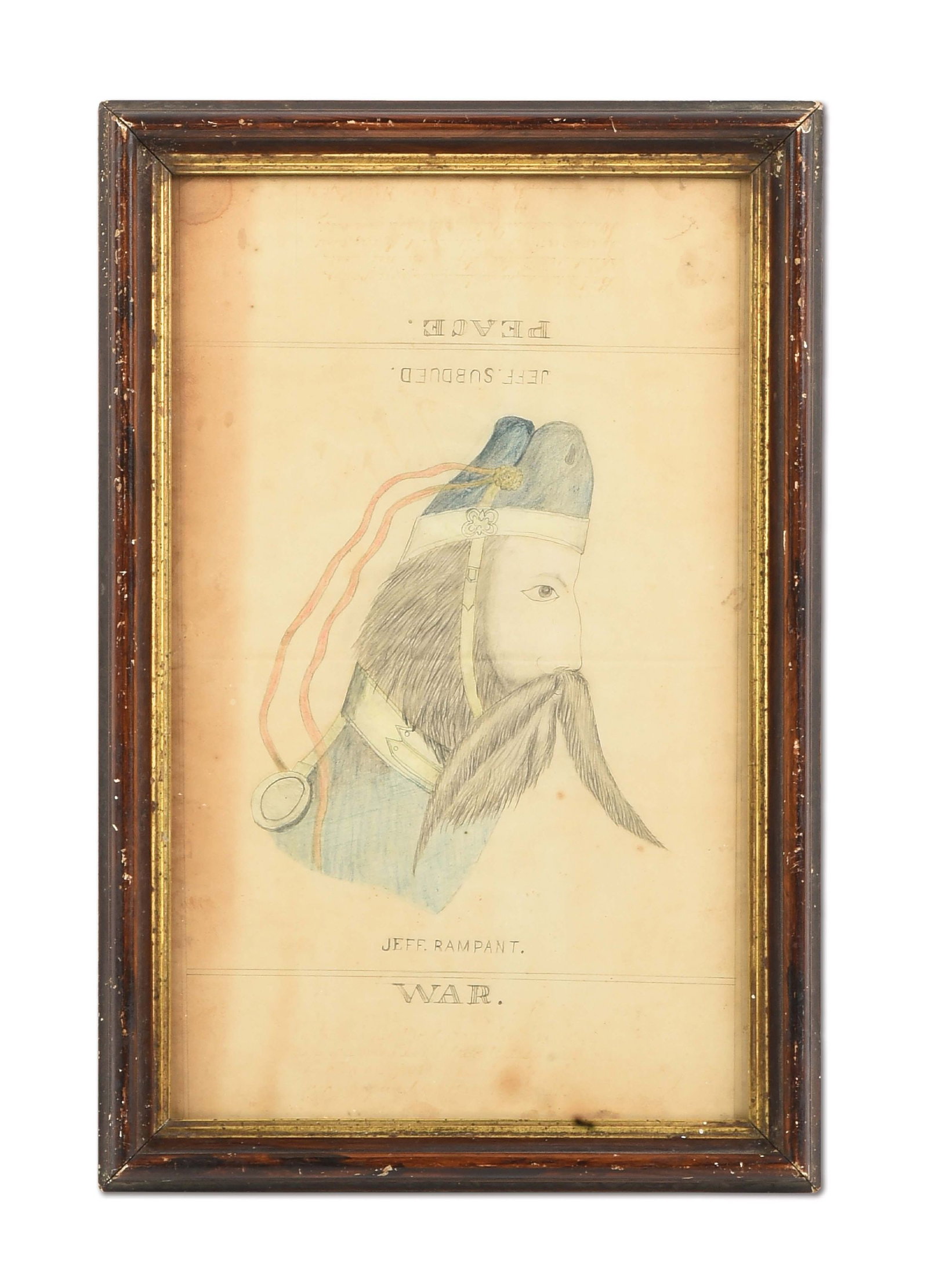AN EARLY CIVIL WAR CARICATURE OF JEFFERSON DAVIS.: In the early months of the Civil War, an artist from Pennsylvania caricatured Jefferson Davis, the new president of the Confederate States of America. The cartoon, which was published and distributed 