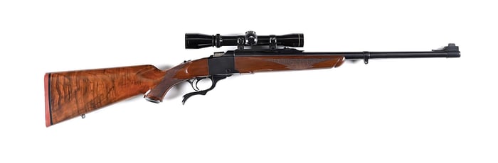 (M) RUGER NO. 1 SINGLE SHOT RIFLE IN .45-70 WITH LEUPOLD OPTIC.