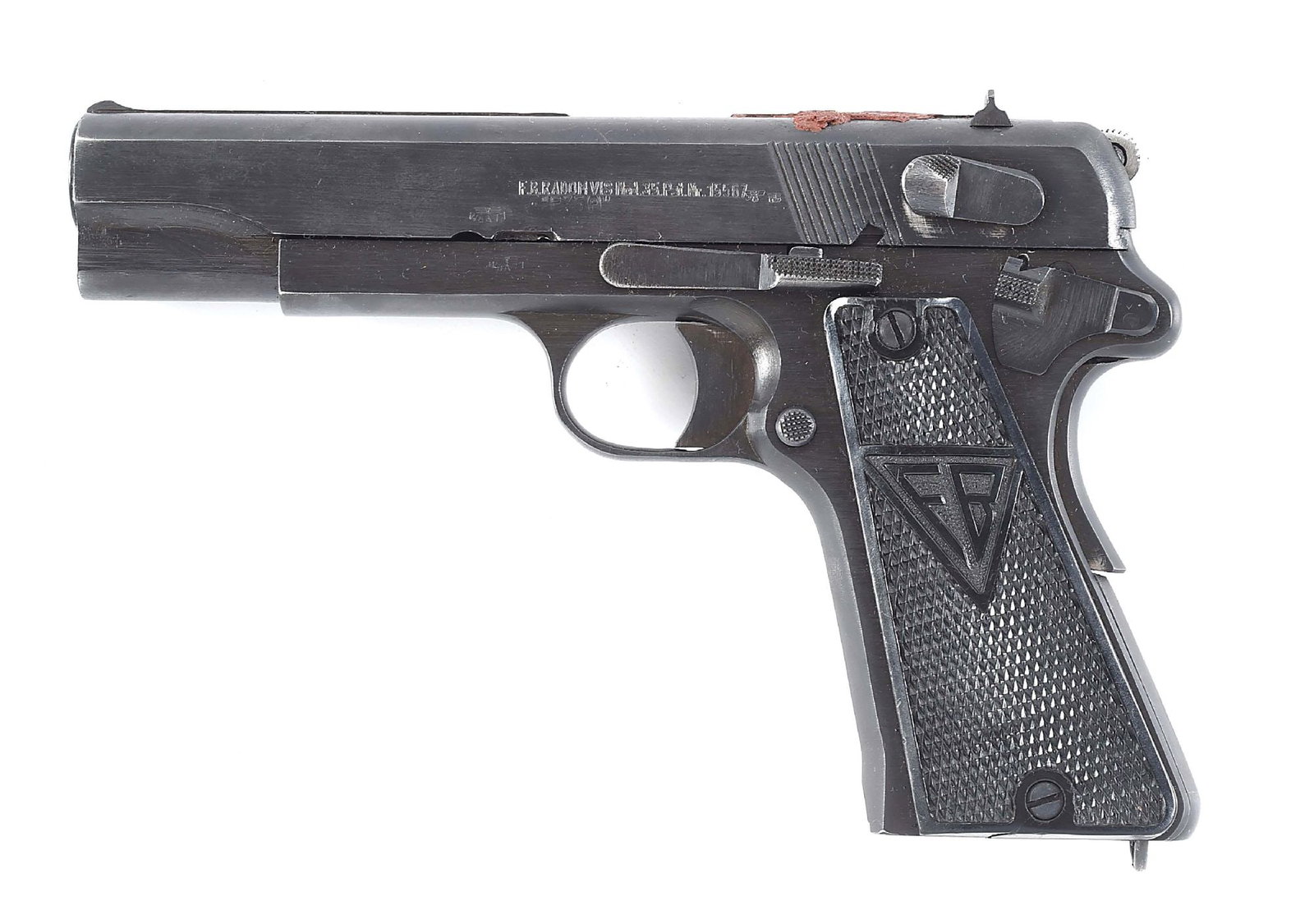 (C) GERMAN WWII MARKED RADOM VIS 35 SEMI-AUTOMATIC PISTOL.: The frame dates to mid-War. G series with salt blue wartime type refinish with matching number on barrel. The slide does not match and is #M7201, probably part of the post-War rebuild program given th