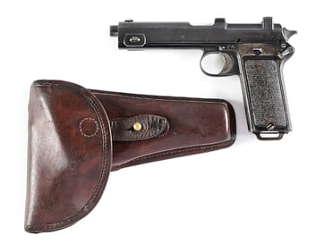 (C) WW II GERMAN POLICE MARKED STEYR-HAHN 1912 9MM SEMI-AUTOMATIC PISTOL WITH HOLSTER.