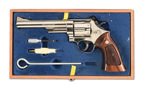 (M) CASED NICKEL SMITH & WESSON MODEL 29-2 DOUBLE ACTION REVOLVER.