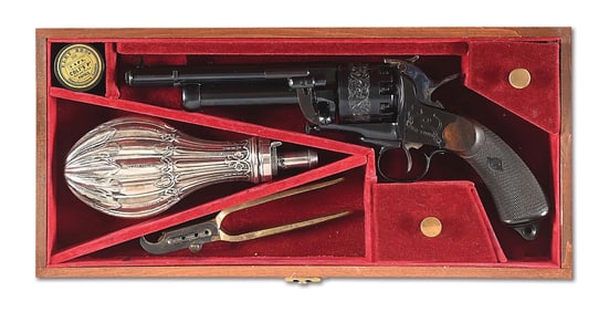(C) CASED NAVY ARMS LEMAT PERCUSSION REVOLVER.