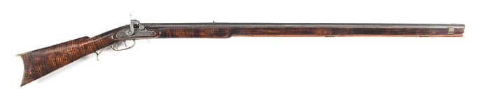 (A) GRAIN PAINTED PERCUSSION WAGON RIFLE BY LEMAN, LANCASTER.