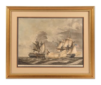 WATERCOLOR OF THE FRIGATE UNITED STATES AND HMS MACEDONIAN.