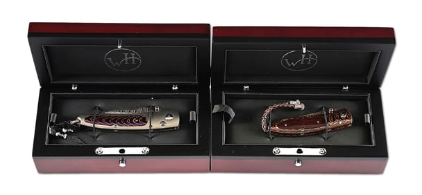 LOT OF 2: WILLIAM HENRY B07 KYOTO AND B05 EAGLE POINT FOLDING KNIVES.