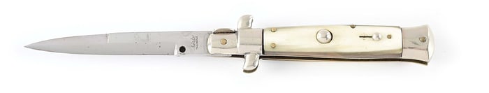 EDWIN JAY HORN HANDLED AUTOMATIC KNIFE.