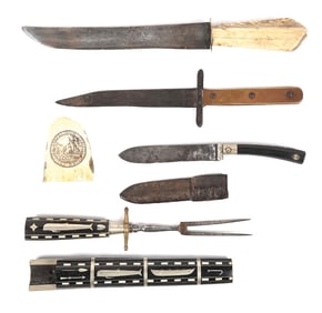 LOT OF 5: VARIOUS SAILOR AND WHALING KNIVES.