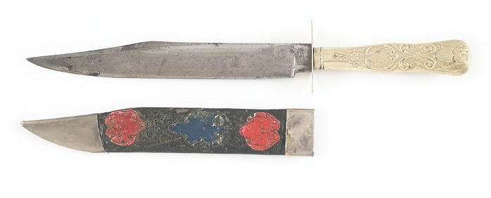 S.C. WRAGG SHEFFIELD ETCHED TEXAS RANGER BOWIE KNIFE.