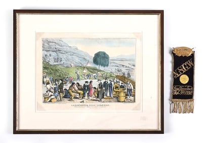 LOT OF 2: EARLY CALIFORNIA GOLD RUSH PRINT AND RIBBON.