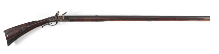 (A) INCISE-CARVED LEHIGH COUNTY FLINTLOCK KENTUCKY RIFLE.