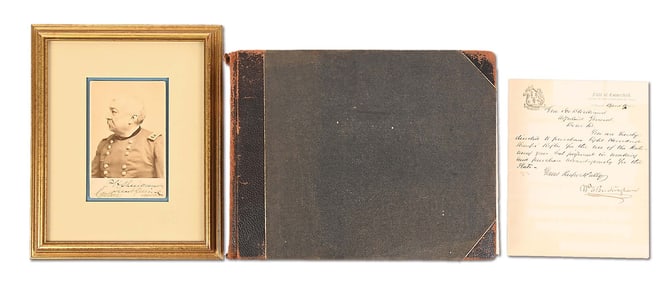 LOT OF 3: PHILIP SHERIDAN SIGNED CDV, WILLIAM BUCKINGHAM LETTER, AND CIVIL WAR ENVELOPE ALBUM.