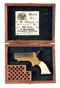 (A) SHARPS 4 BARREL PISTOL IN WOOD CASE.
