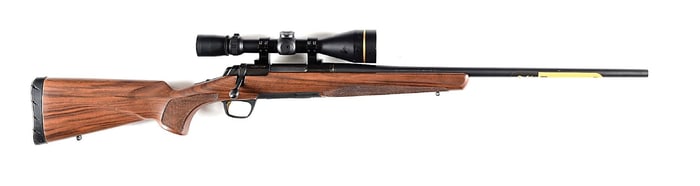 (M) BROWNING X BOLT ACTION RIFLE IN 7MM-08 WITH LEUPOLD GLASS.