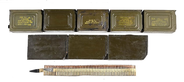 APPROXIMATELY 1250 ROUNDS OF BROWNING CLOTH BELTED .30-06 AMMUNITION IN U.S.G.I. AMMO CANS.