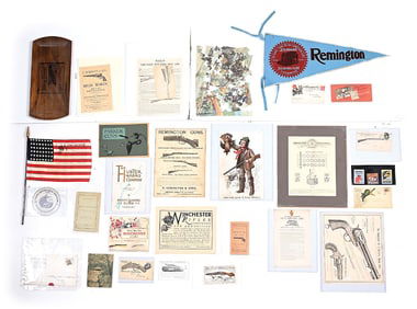 LARGE LOT OF MISCELLANEOUS FIREARMS EPHEMERA AND ADVERTISING.