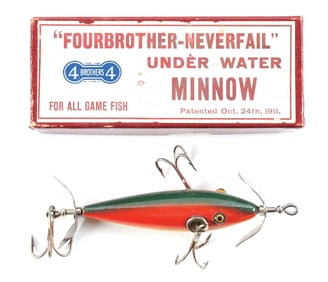 FOUR BROTHERS NEVERFAIL 3-HOOK UNDERWATER MINNOW IN MAROON BOX