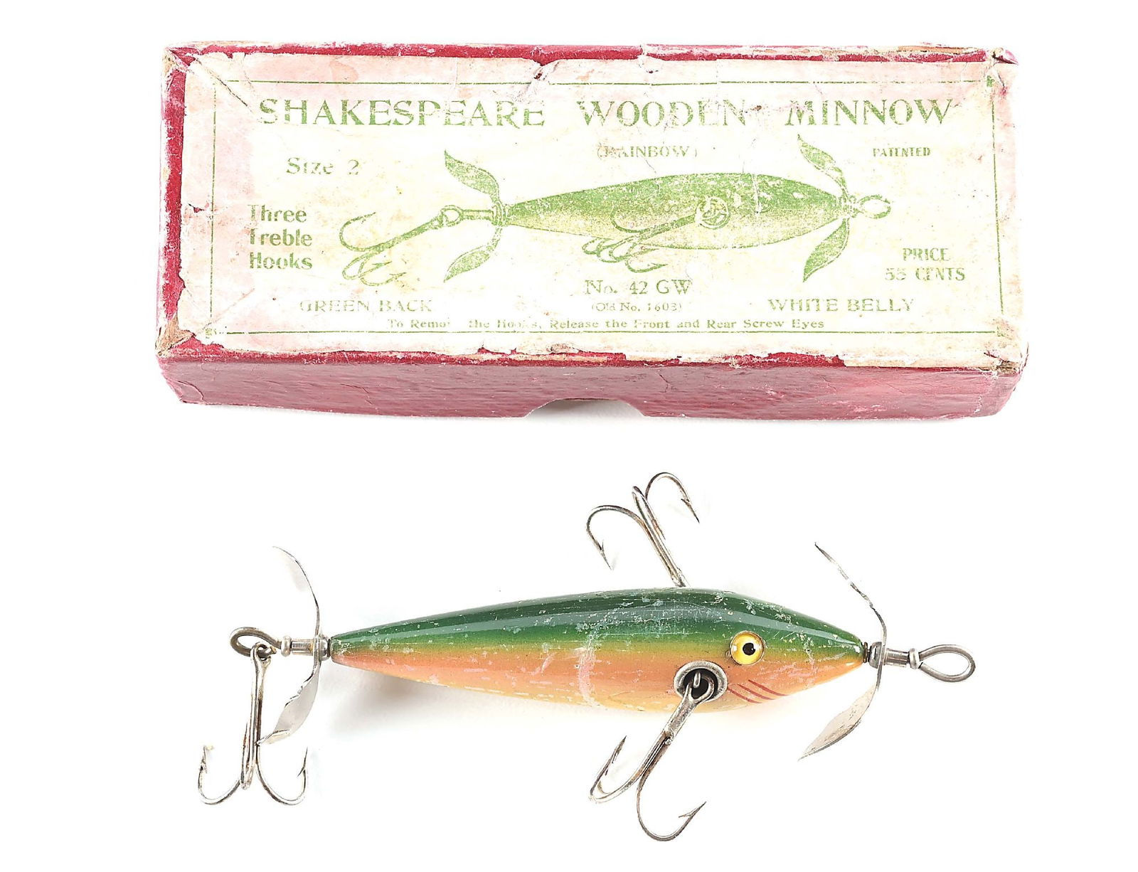 SHAKESPEARE NO 43 SUBMERGED WOODEN MINNOW IN GREENBACK IN PICTURE BOX (1 of 8)