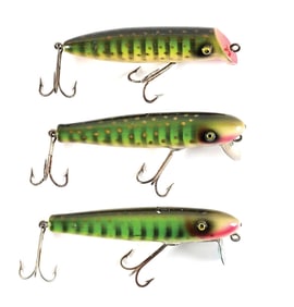 LOT OF 3 PAW PAW BAITS IN GREEN WITH GOLD DOTS