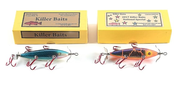 2 RUSTY JESSEE FIVE HOOK UNDERWATER MINNOWS NEW IN BOXES
