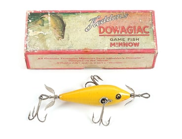 HEDDON 100 DOWAGIAC UNDERWATER MINNOW IN YELLOW IN CORRECT BOX