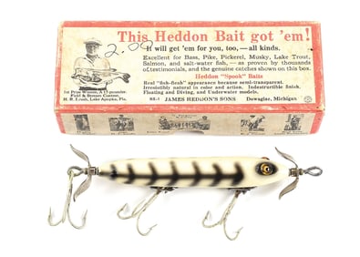 HEDDON 130XBW TORPEDO IN BLACK & WHITE SHORE MINNOW IN BOX