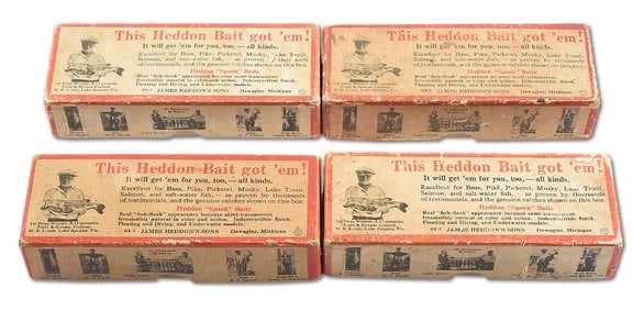 FOUR EMPTY HEDDON BRUSH BOXES