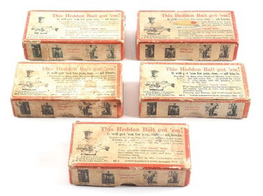 FIVE EMPTY HEDDON BRUSH BOXES