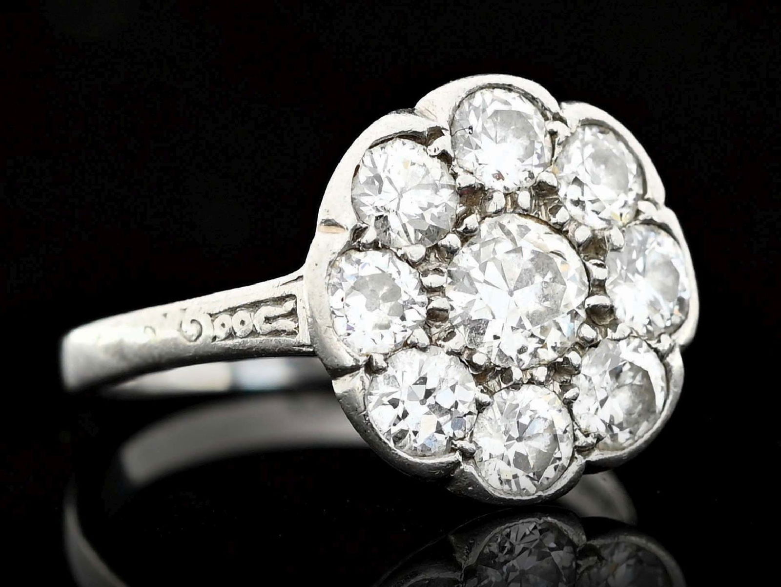 ANTIQUE PLATINUM 1.25CT TW DIAMOND CLUSTER RING (1 of 5)
