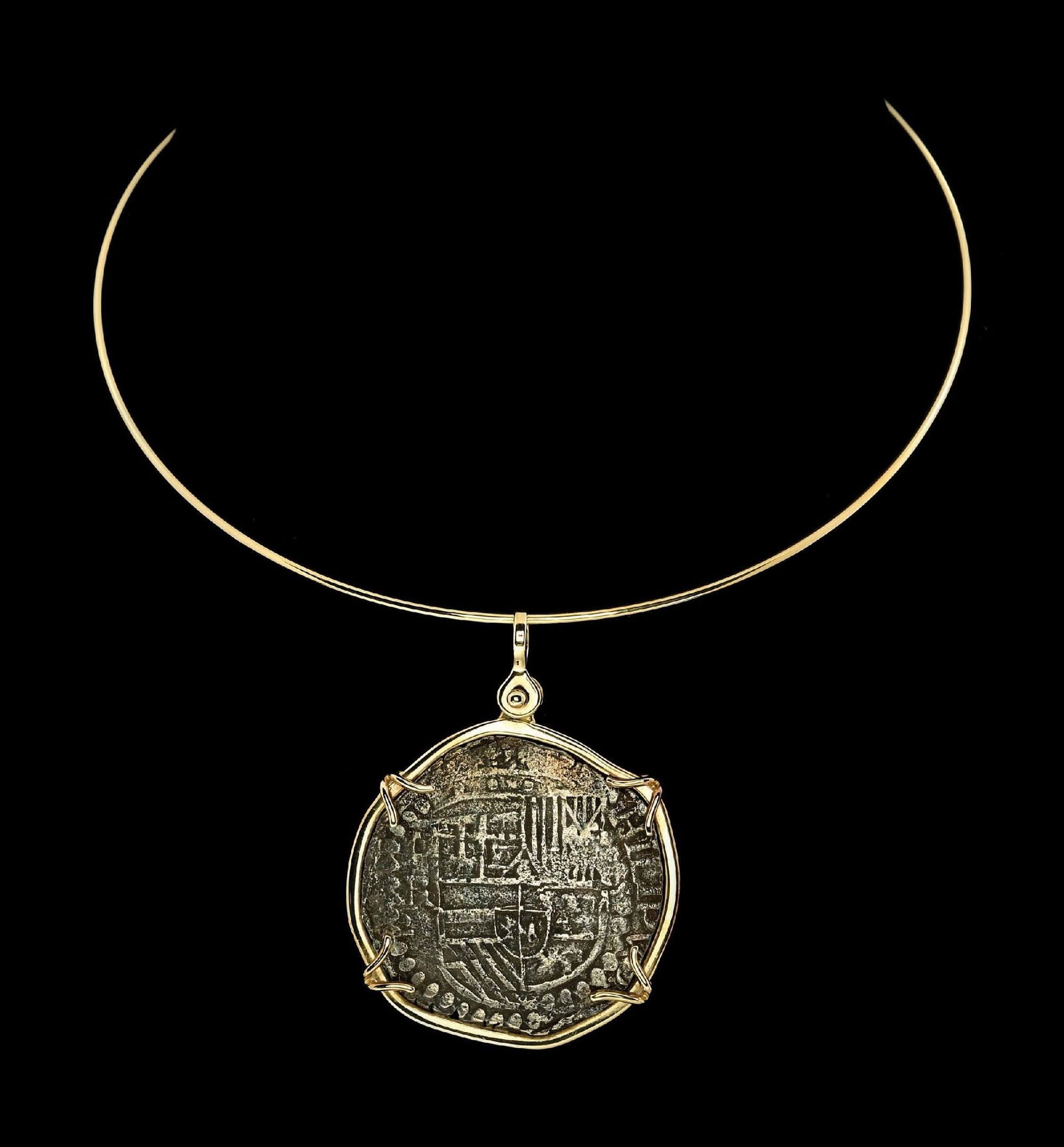 14K YELLOW GOLD COIN CHOKER NECKLACE W/ COIN RECOVERED FROM NUSTRA SENORA DE ATOCHA (1 of 7)