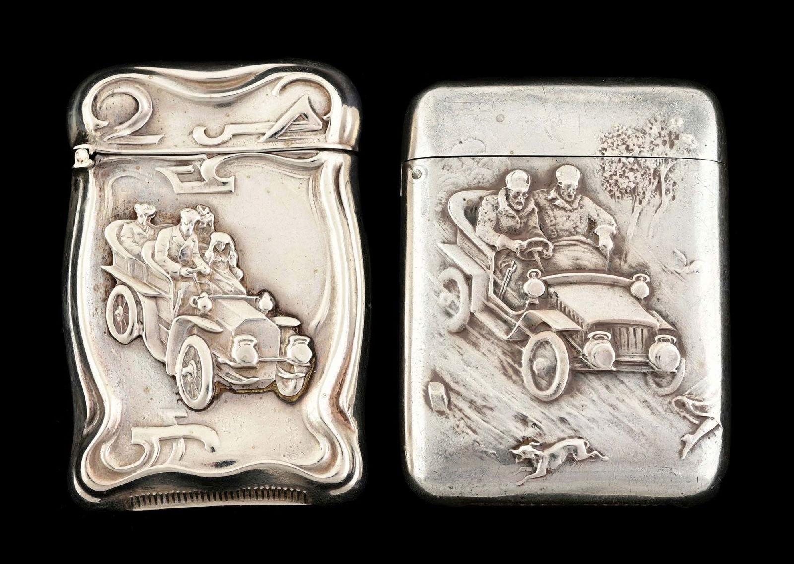 LOT OF 2: STERLING SILVER MATCH SAFES W/ OPEN AIR CARS & PASSENGERS (1 of 6)