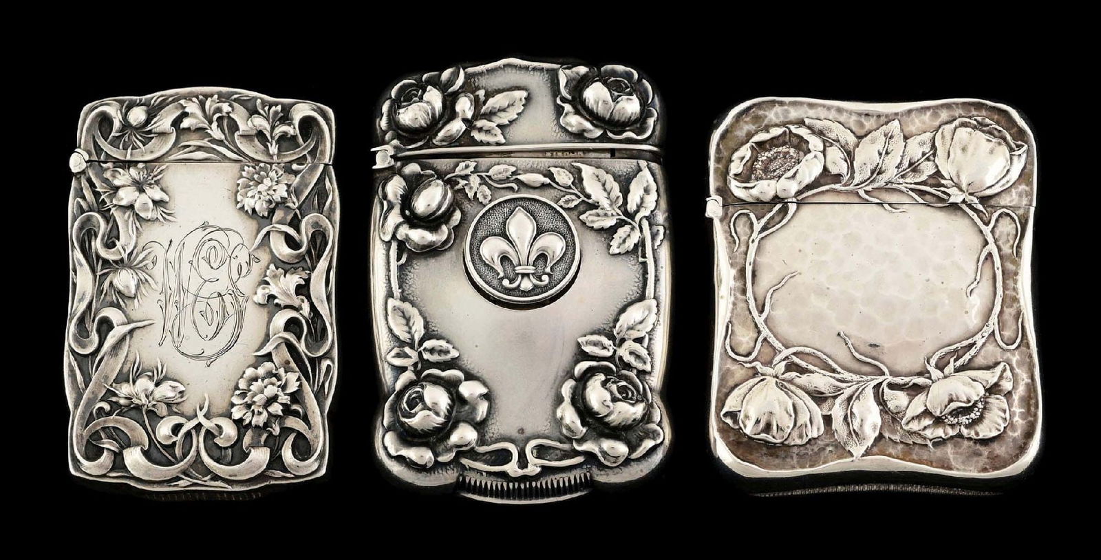LOT OF 3: STERLING SILVER MATCH SAFES W/ FLORAL DÉCOR (1 of 8)