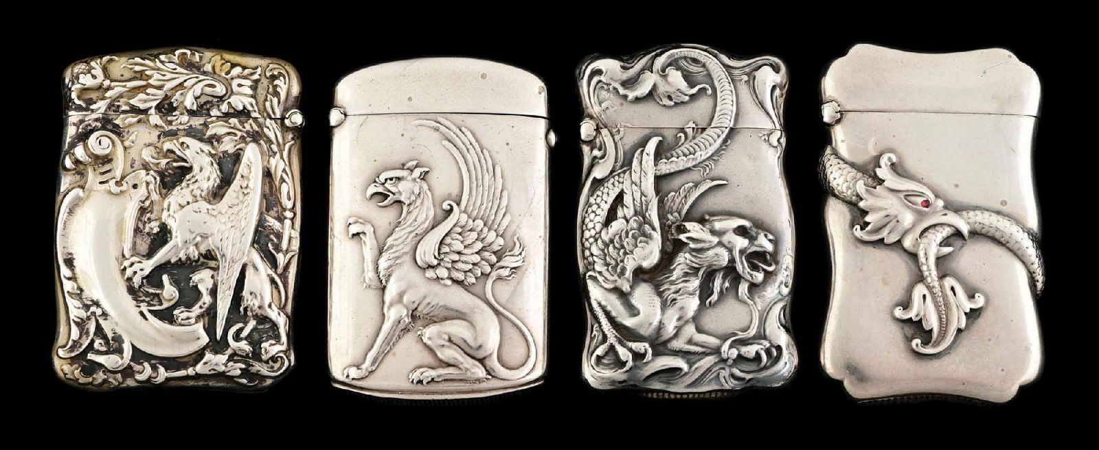LOT OF 4: STERLING SILVER MATCH SAFES W/ WINGED GRIFFINS (1 of 7)