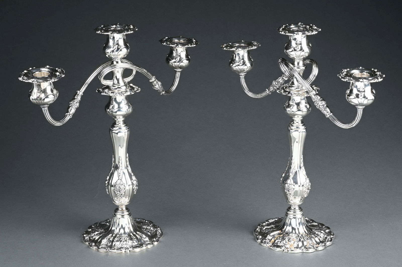 A PAIR OF REED & BARTON FRANCIS I STERLING 3-LIGHT CANDELABRA (1 of 4)