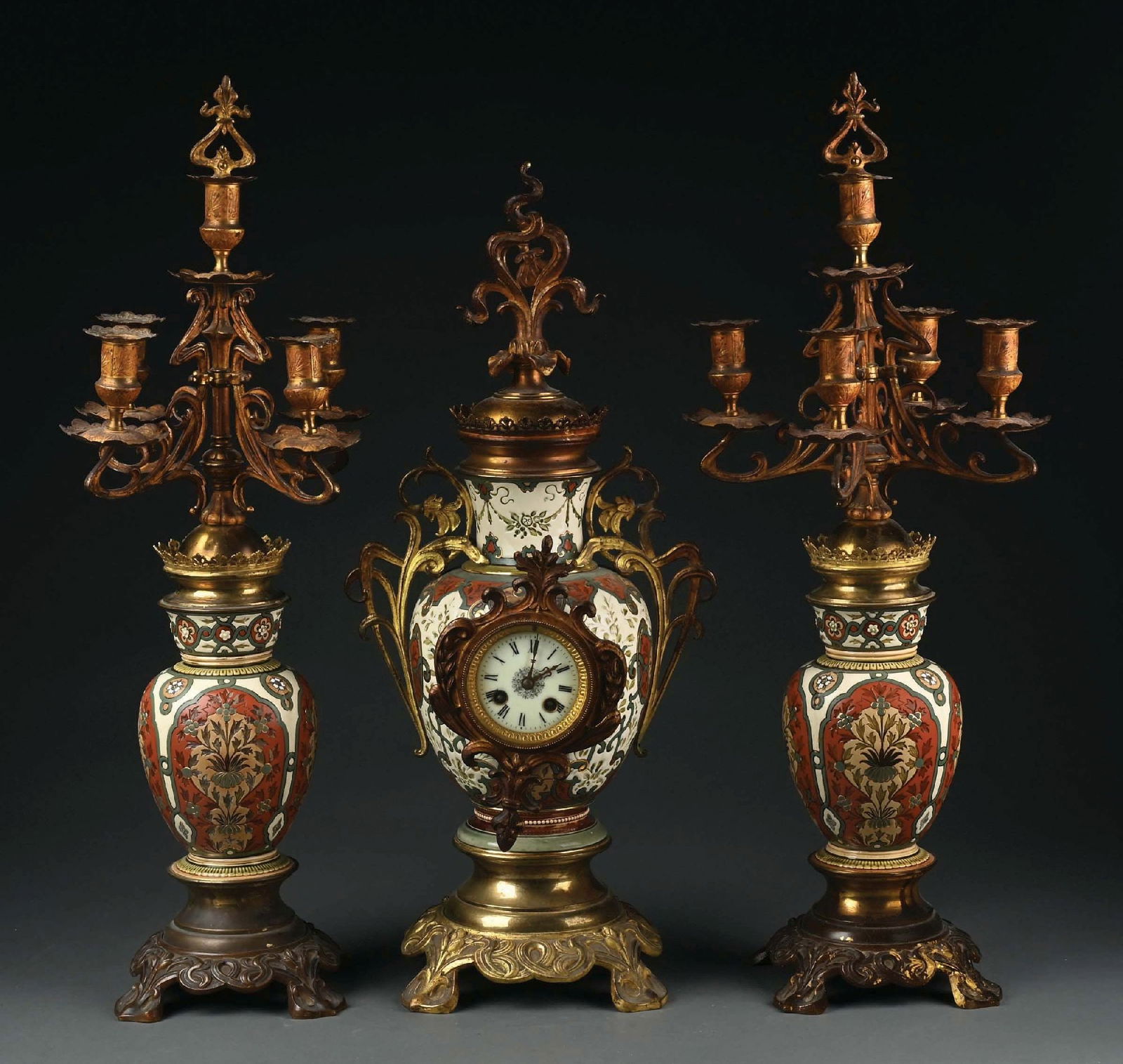 VILLEROY & BOCH METTLACH CLOCK & PAIR OF CANDELABRAS (1 of 4)