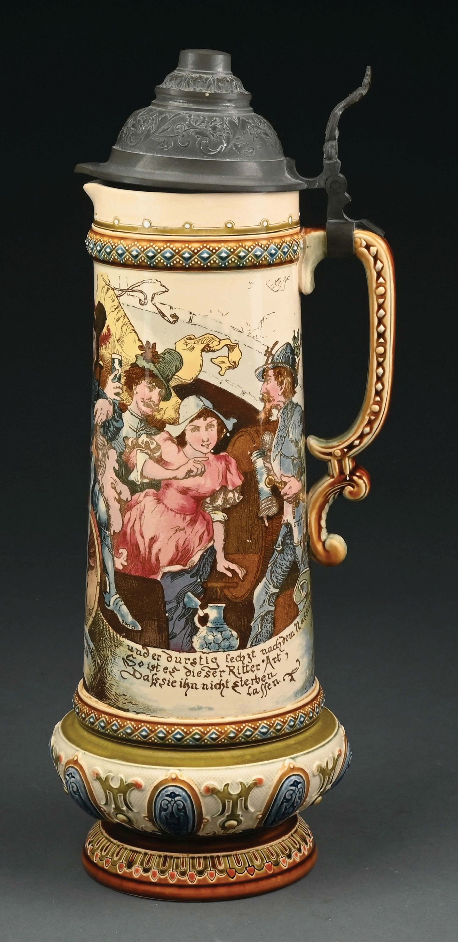 METTLACH STEIN #2176 W/ IMAGE OF MEN DRINKING & PLAYING INSTURMENTS (1 of 7)