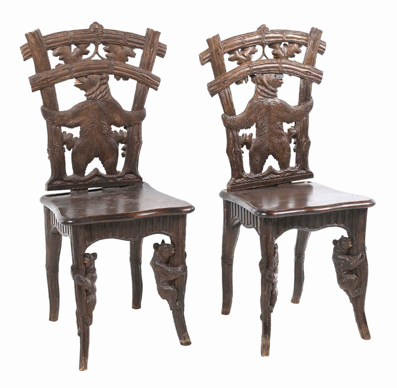 PAIR OF BLACK FOREST CARVED WOOD SIDE CHAIRS (1 of 5)