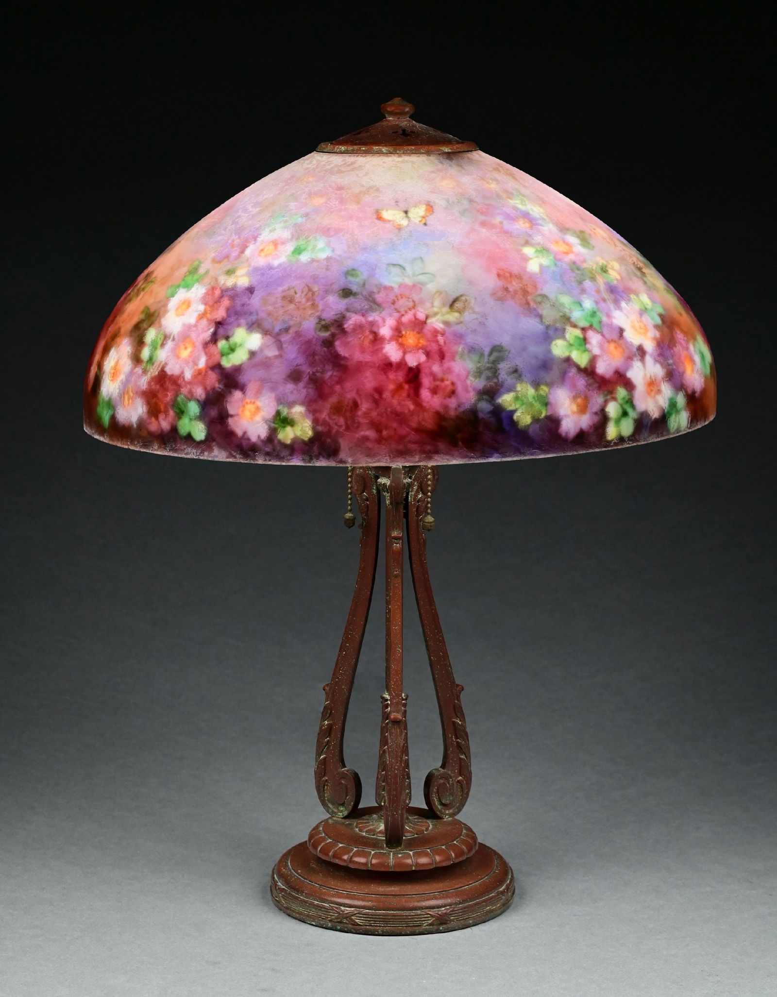 HANDEL REVERSE PAINTED FLORAL & BUTTERFLY TABLE LAMP (1 of 10)