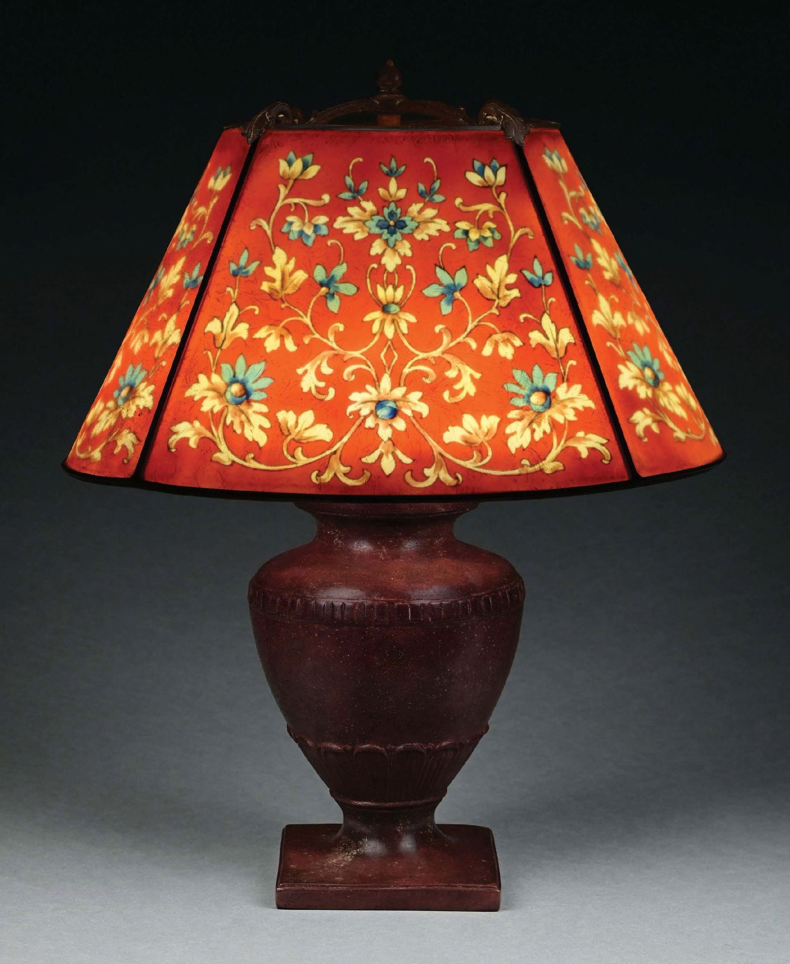 HANDEL REVERSE PAINTED 4-PANEL FLORAL TABLE LAMP (1 of 9)