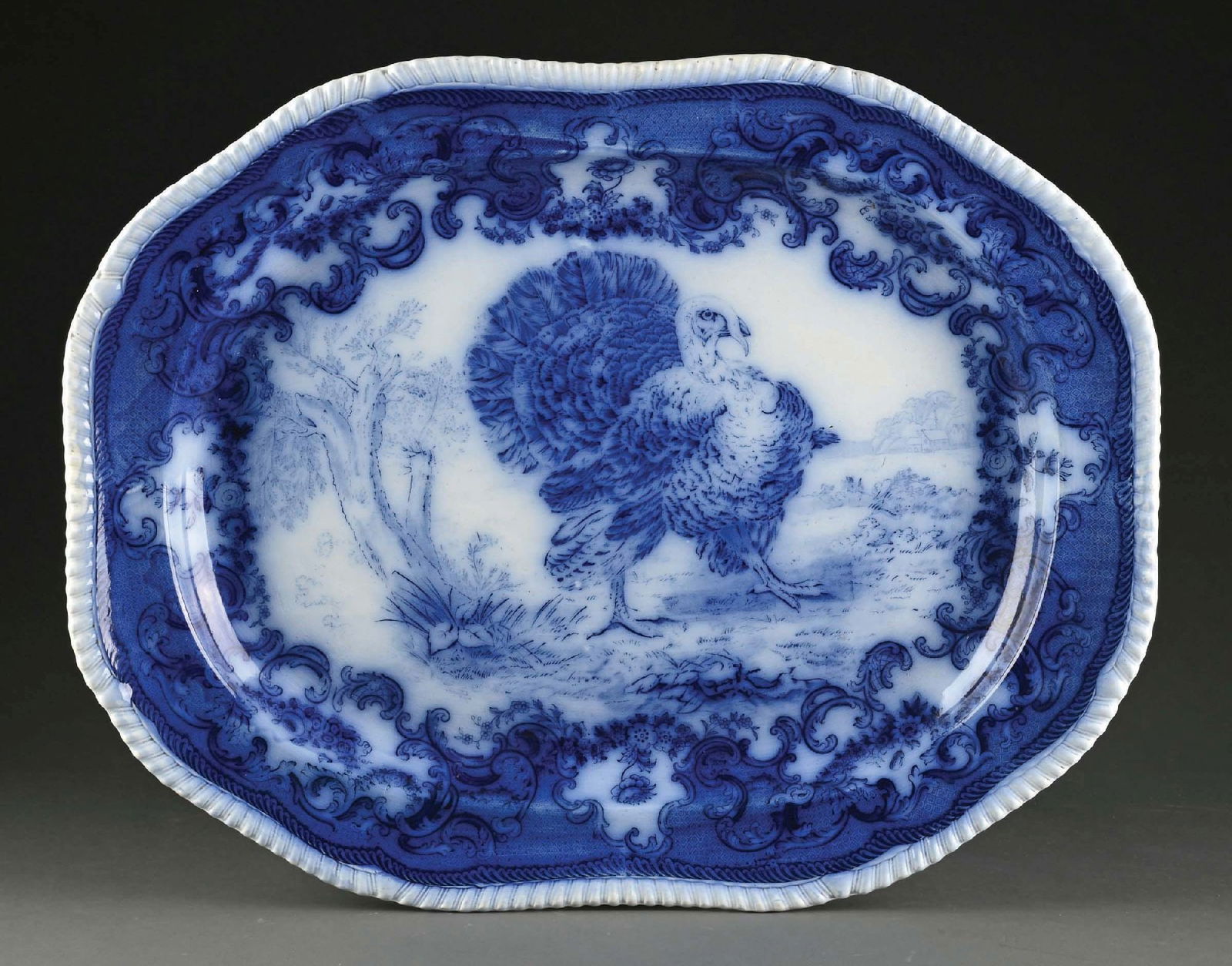 BLUE PORCELAIN TURKEY SERVING TRAY (1 of 4)