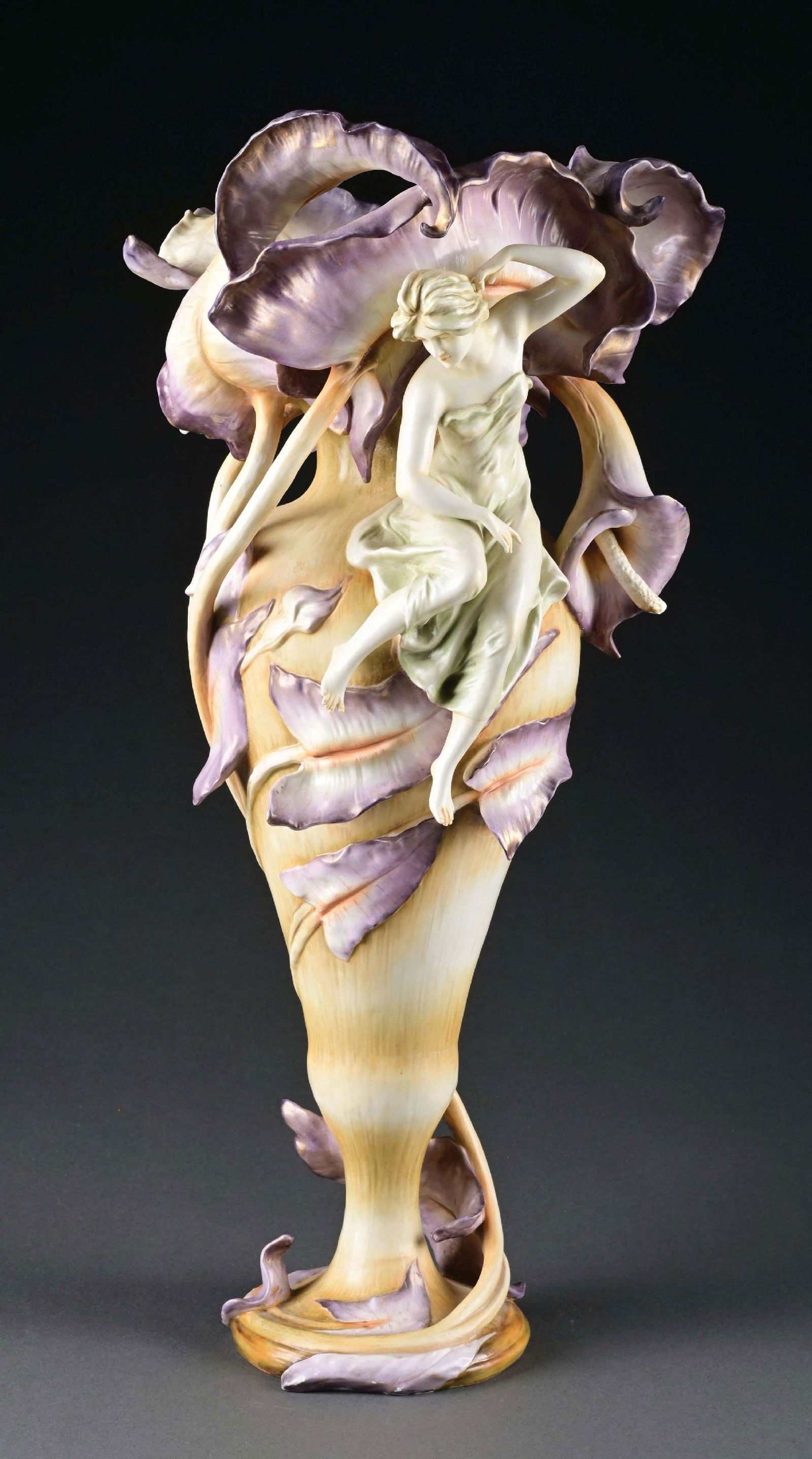 MONUMENTAL AMPHORA VASE W/ APPLIED CALA LILIES & WOMAN (1 of 6)