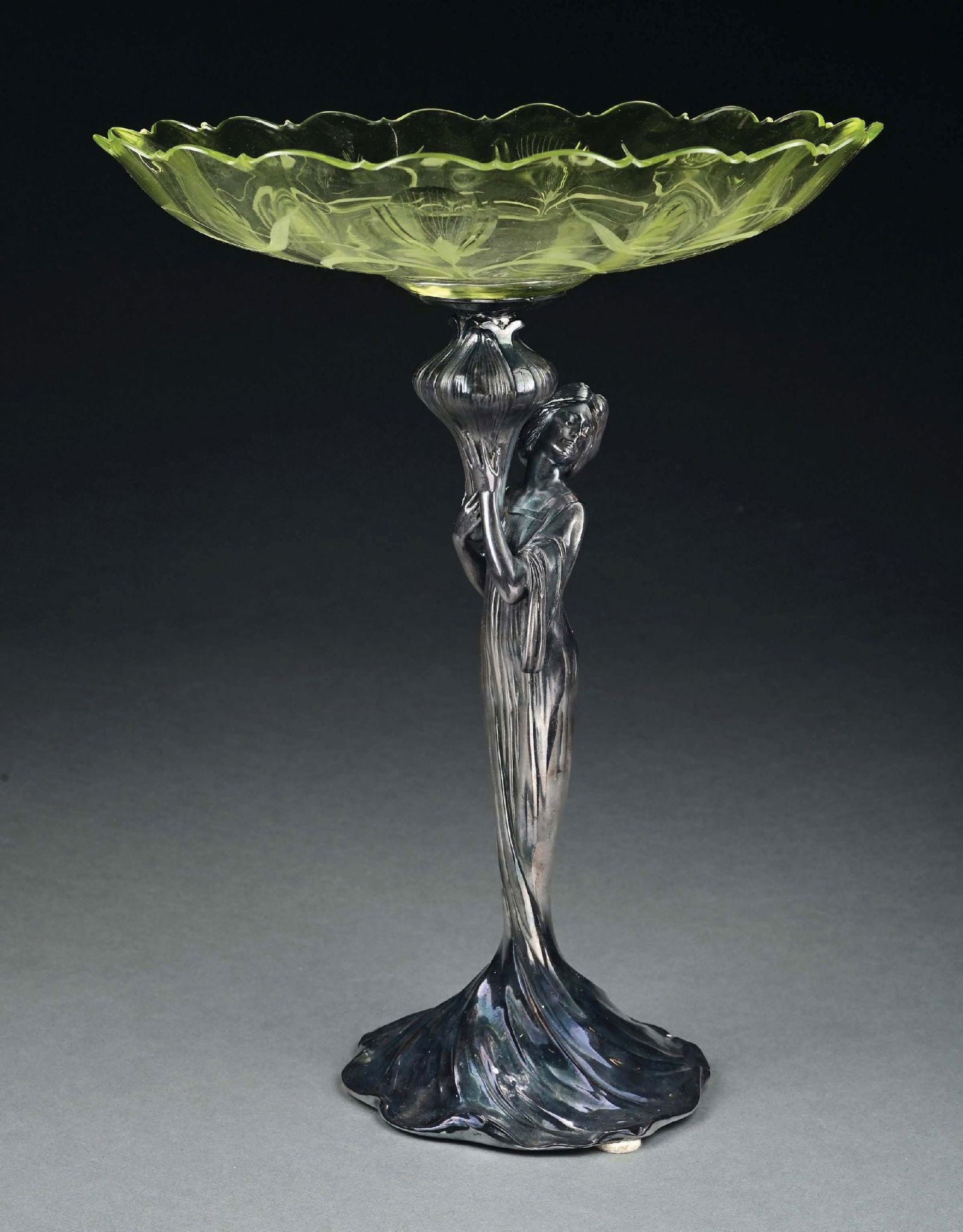 WMF ART NOUVEAU SILVER-PLATED FIGURAL COMPOTE (1 of 6)