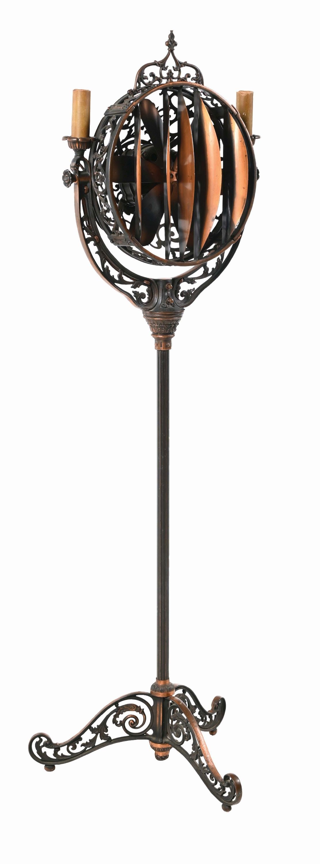 LUMINAIRE CAST IRON FUNERAL PARLOR 2-LIGHT FLOOR FAN (1 of 6)