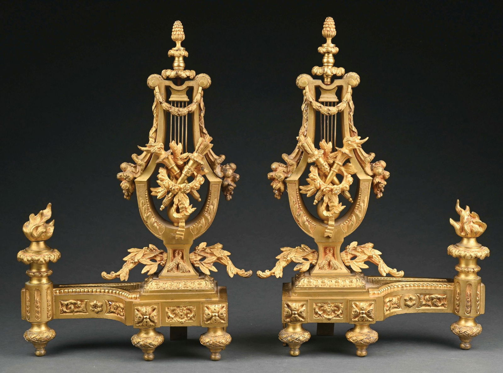 PAIR OF FRENCH GILT BRONZE FIREPLACE CHENETS (1 of 2)