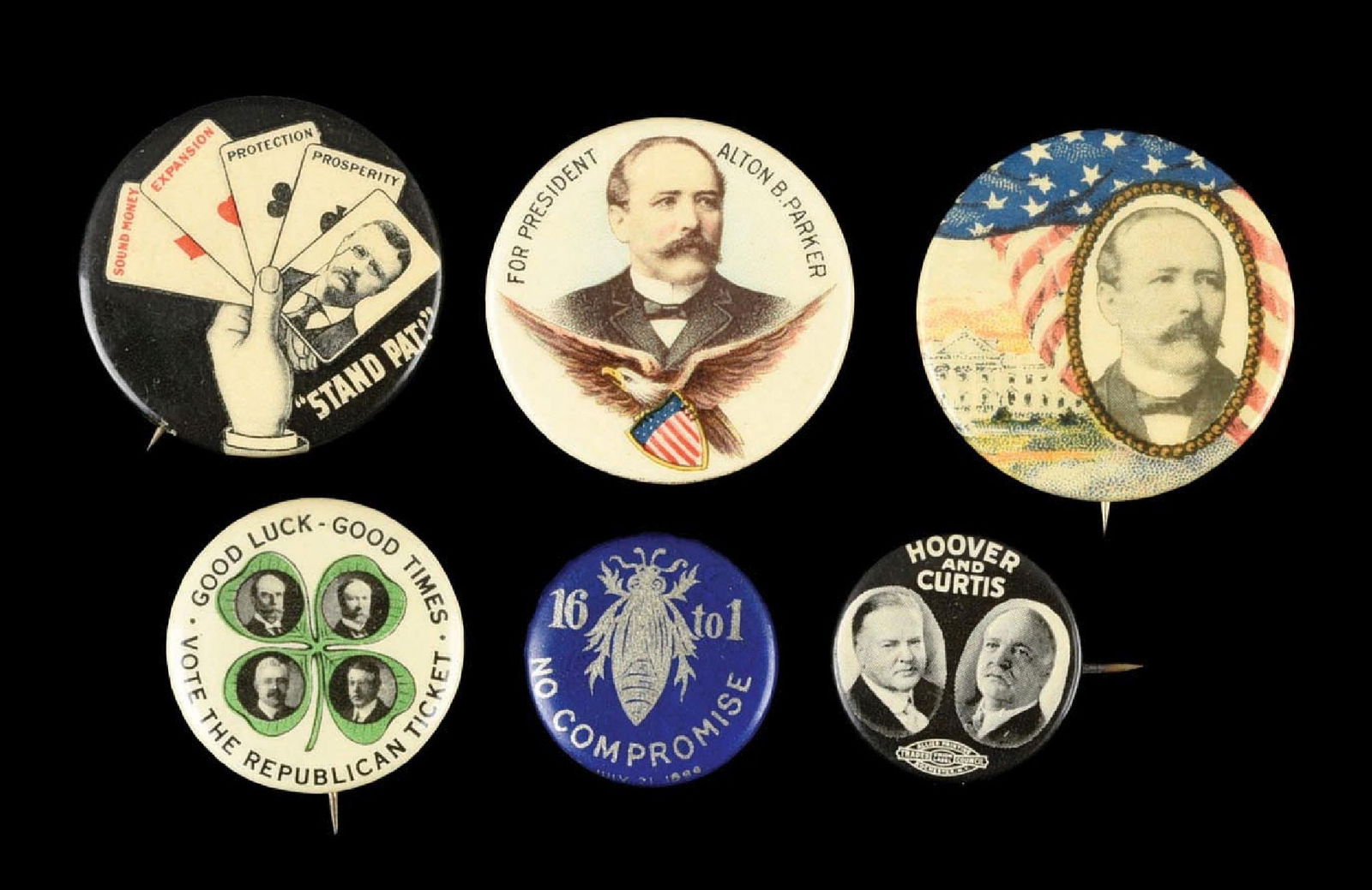 LOT OF 6: CELLULOID POLITICAL PINBACK BUTTONS (1 of 2)