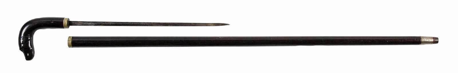 ANTIQUE WALKING STICK SWORD CANE W/ DOG'S HEAD (1 of 8)