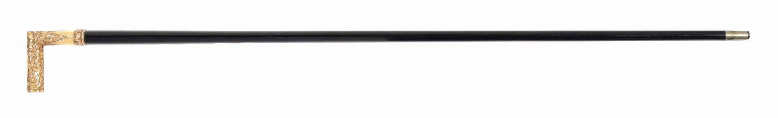 ANTIQUE GOLD HANDLE L-SHAPE WALKING CANE (1 of 8)