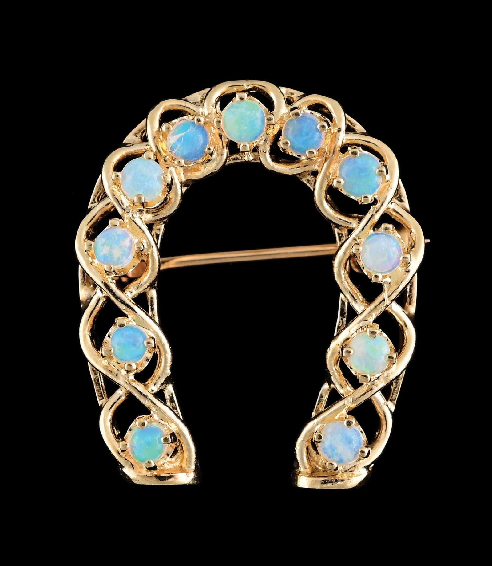 LADIES' 14K YELLOW GOLD OPAL HORSESHOE BROOCH PIN (1 of 3)