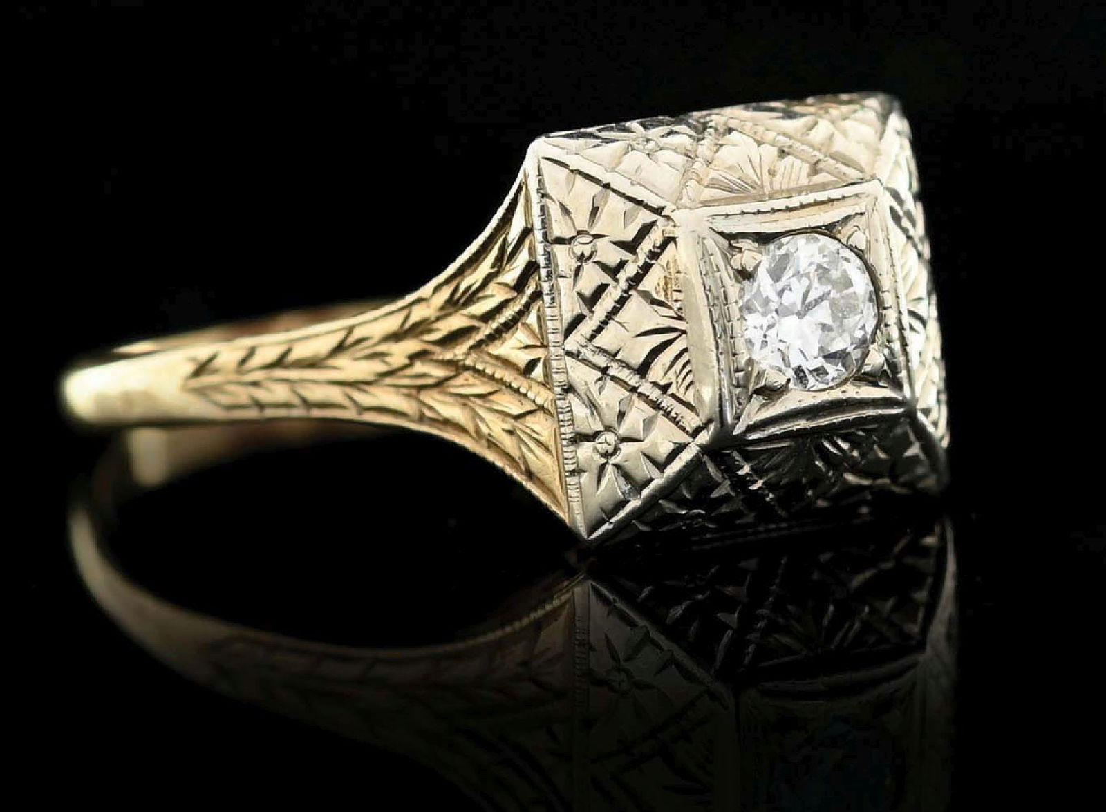 LADIES 14K 2-TONE ENGRAVED DIAMOND RING (1 of 4)