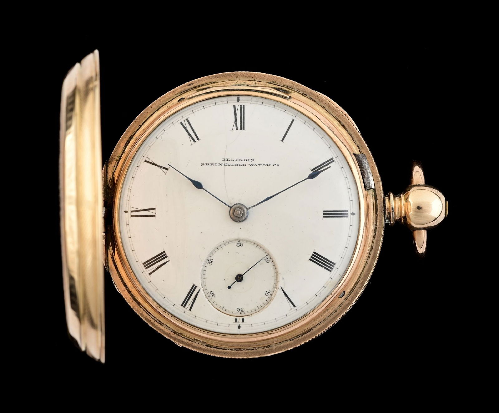 ILLINOIS SPRINGFIELD GOLD FILLED H/C POCKET WATCH W/ KEY (1 of 9)