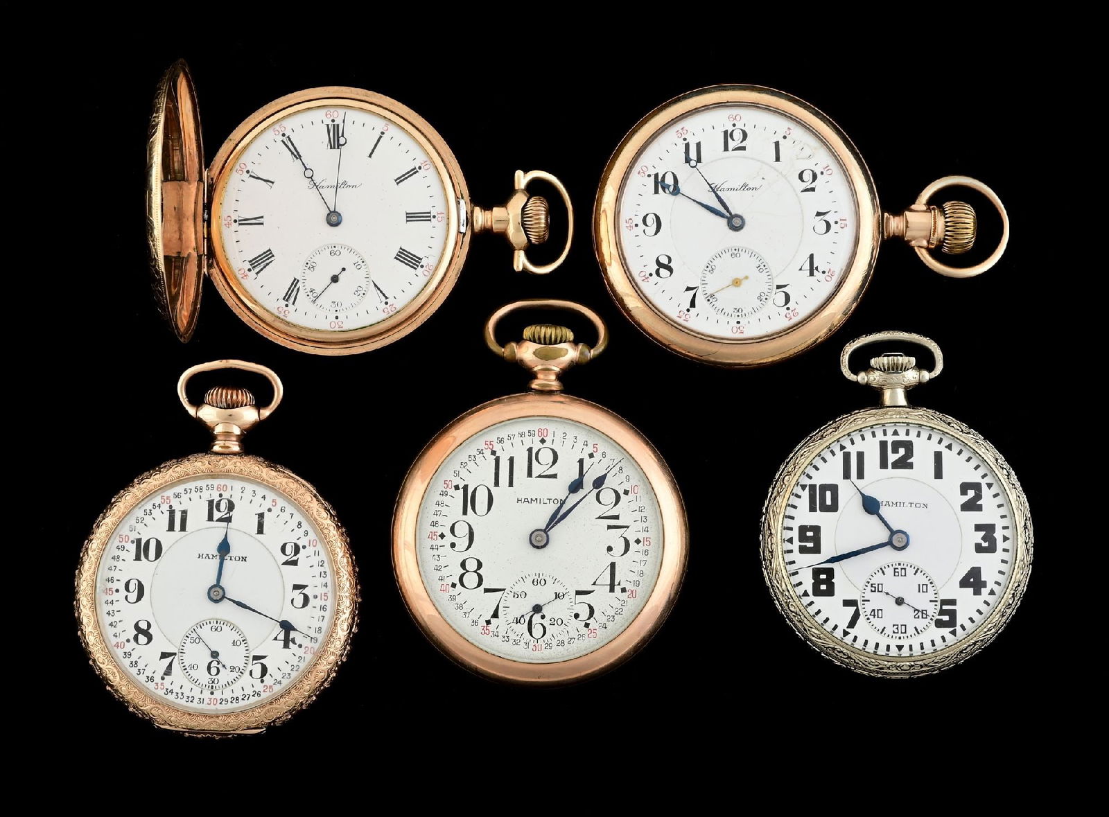 LOT OF 5: MIXED HAMILTON POCKET WATCHES (1 of 3)